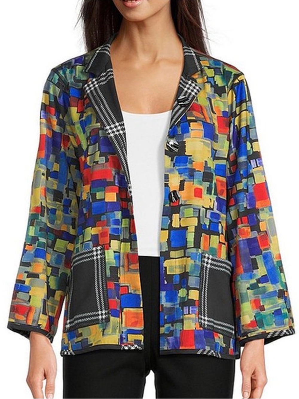 Ali Miles Woven Abstract Multi Print Stand Collar Reversible Jacket Size Large